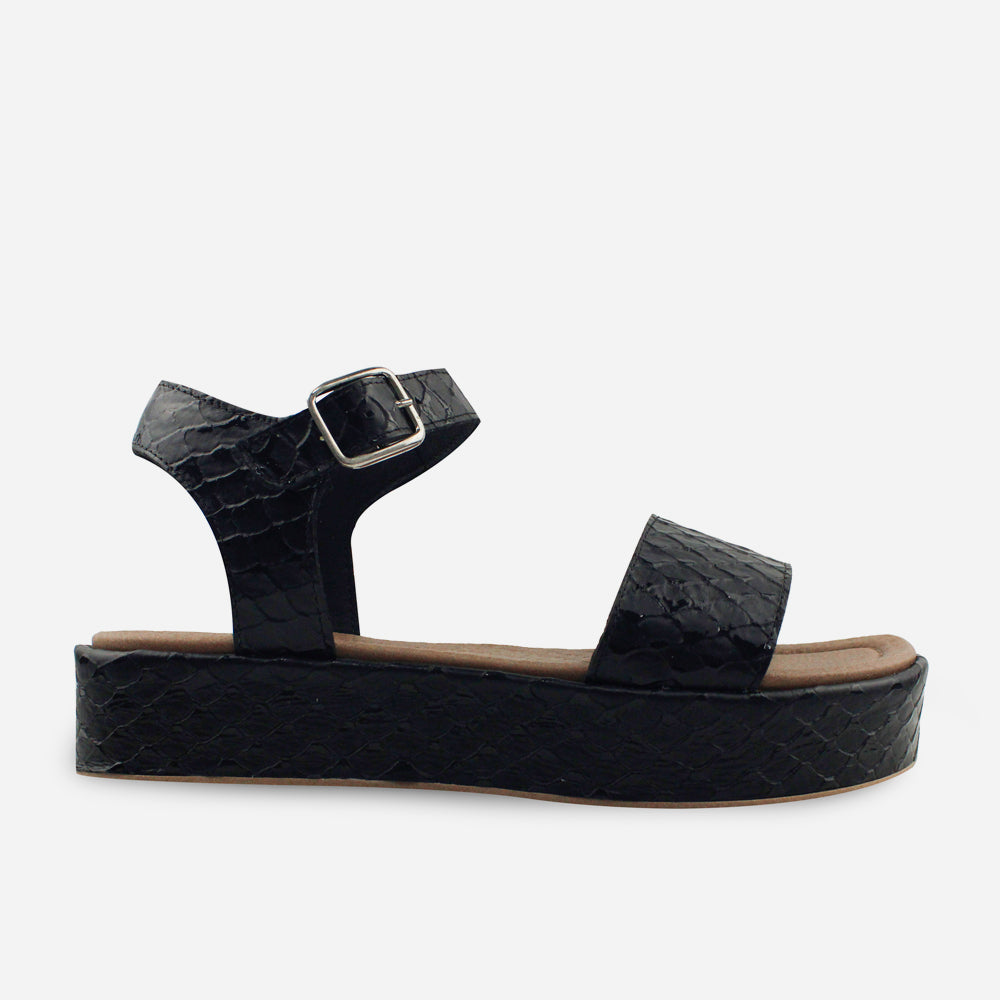 Sandalia flatform berit de cuero para mujer - Negro