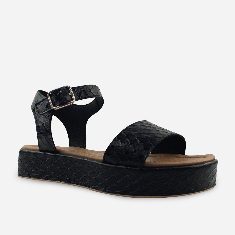 Sandalia flatform berit de cuero para mujer - Negro