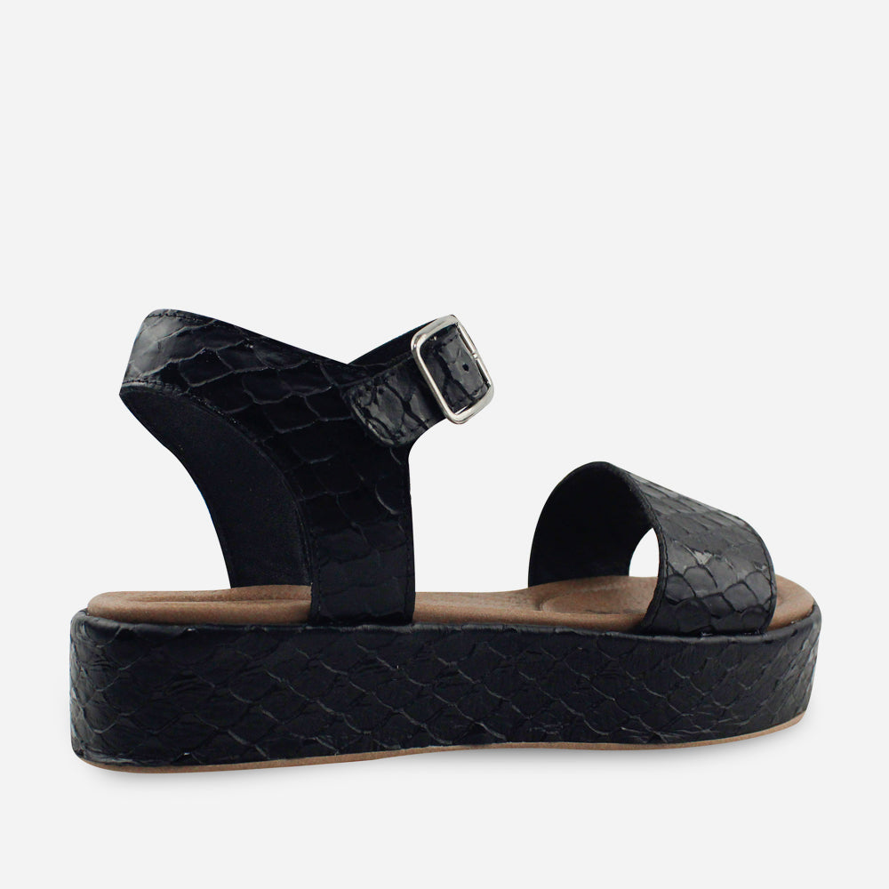 Sandalia flatform berit de cuero para mujer - Negro