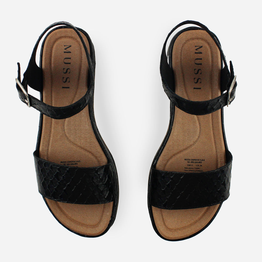 Sandalia flatform berit de cuero para mujer - Negro