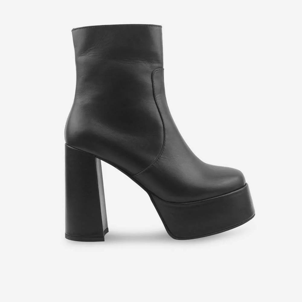 Bota plataforma queen de cuero para mujer - Negro