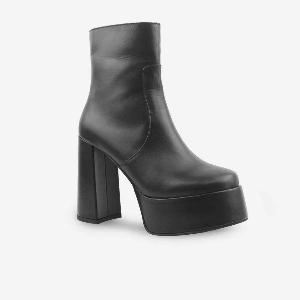 Bota plataforma queen de cuero para mujer - Negro