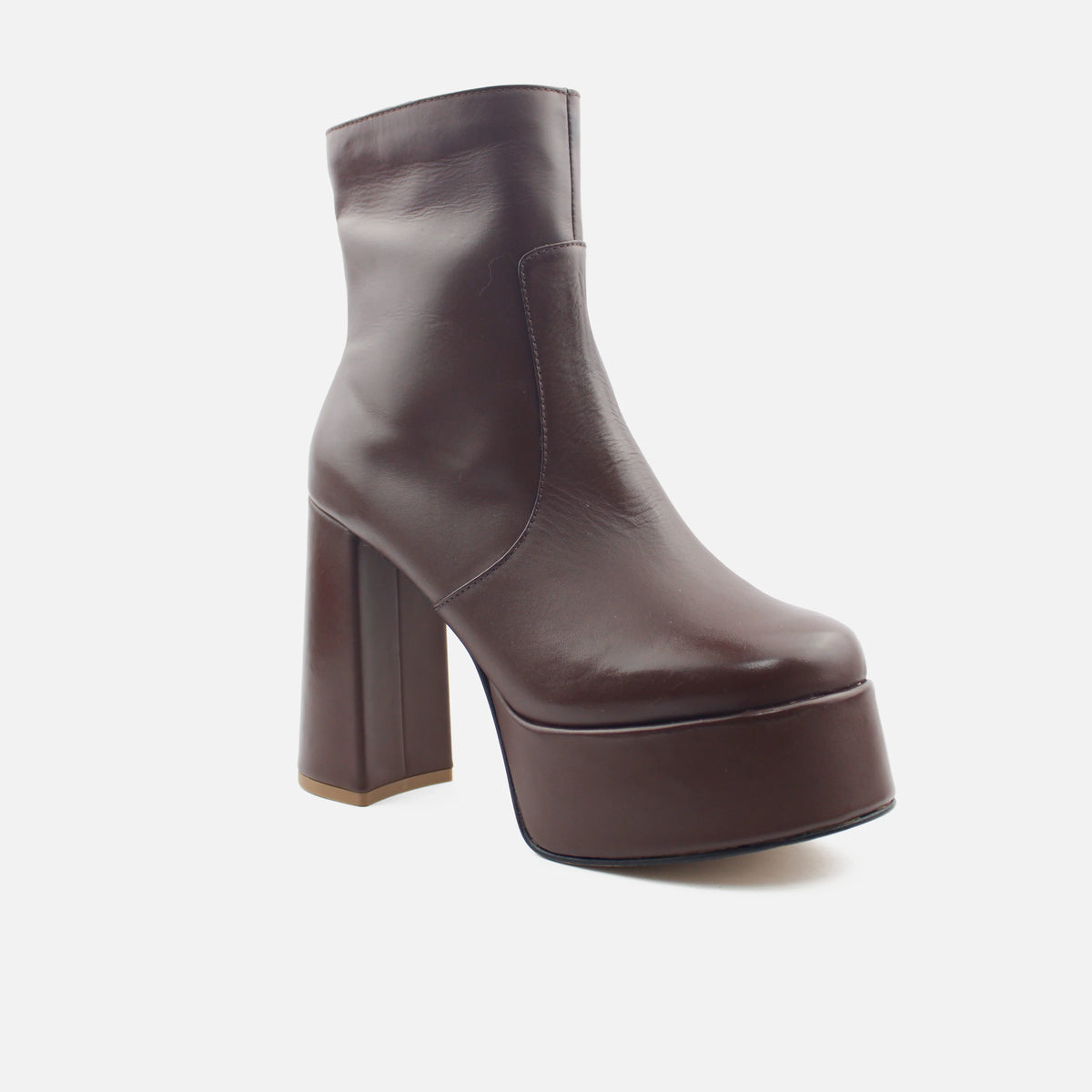 Botin tacon queen de cuero para mujer - Café