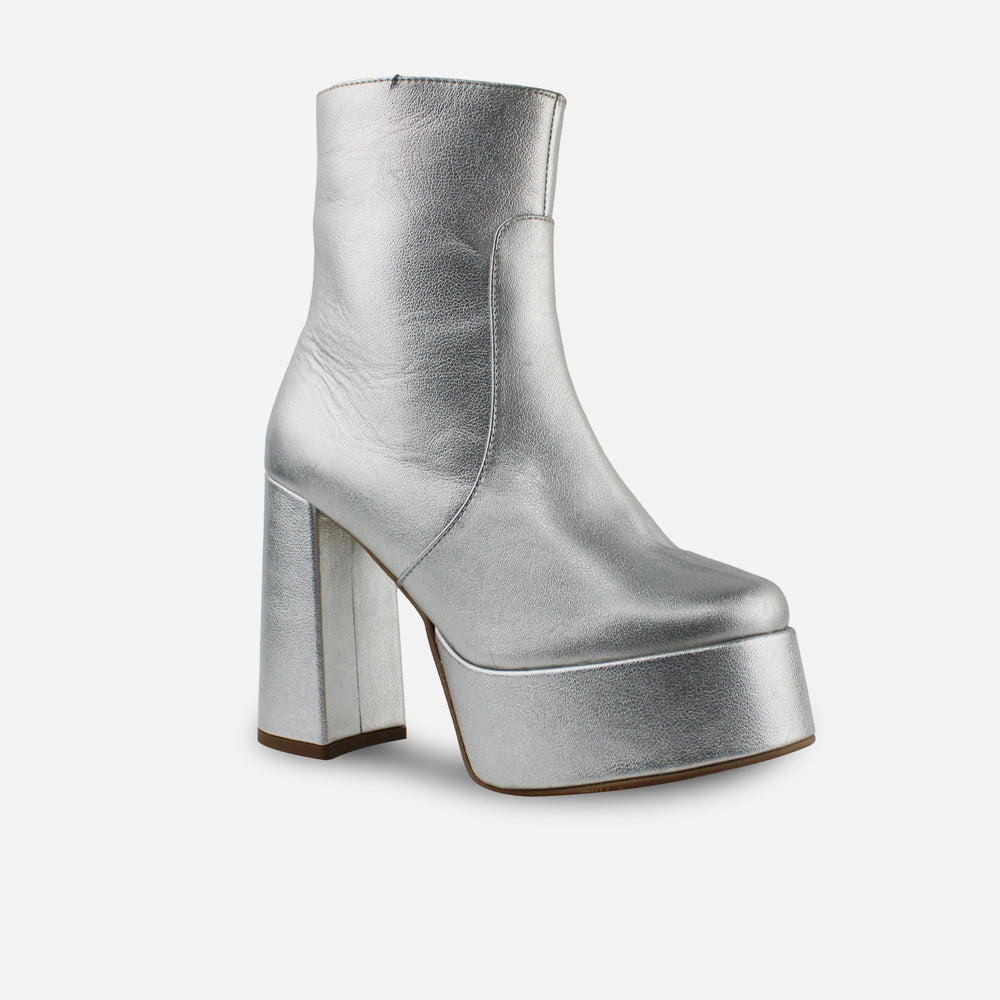 Bota plataforma queen de cuero para mujer - Plata