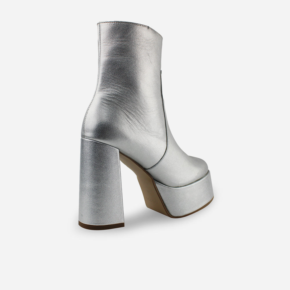 Bota plataforma queen de cuero para mujer - Plata