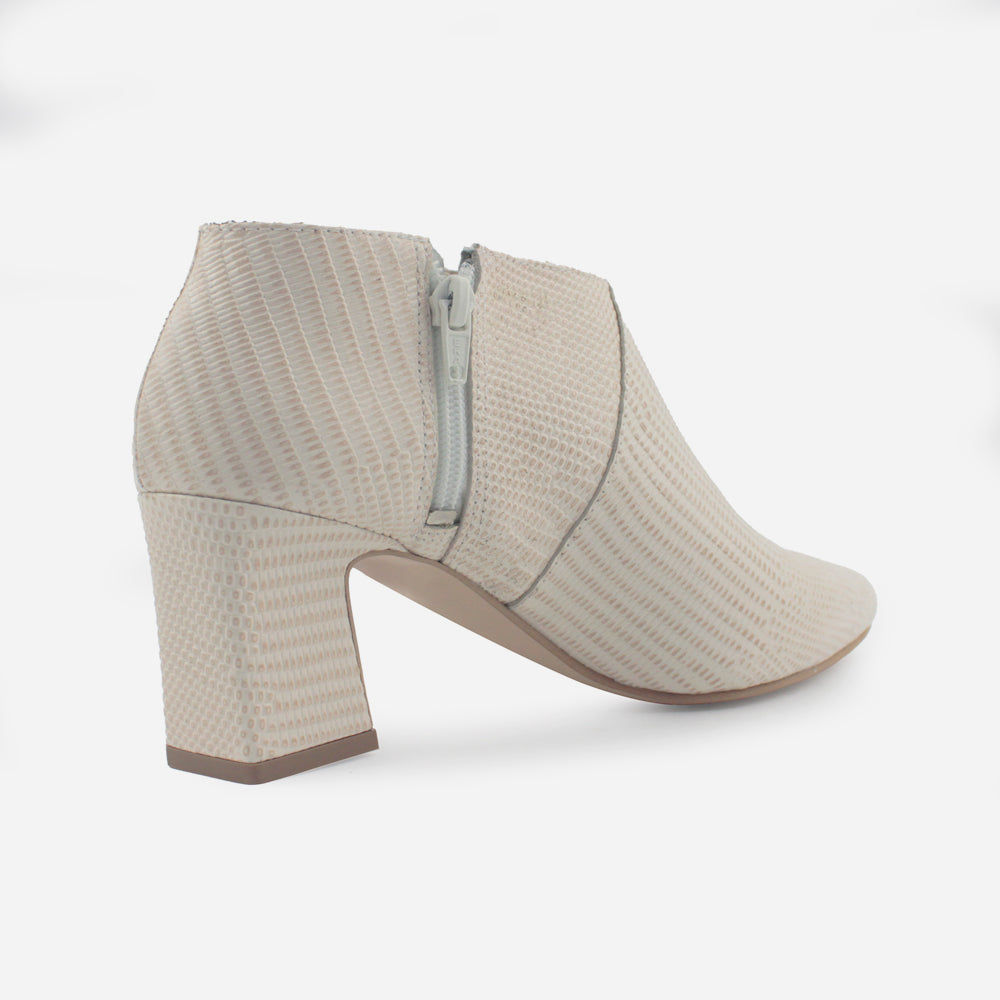 Botin tacon laos de cuero para mujer - Hueso