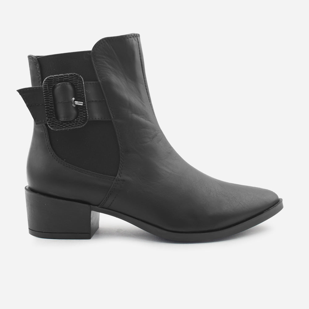 Botin tacon cintia de cuero para mujer - Negro