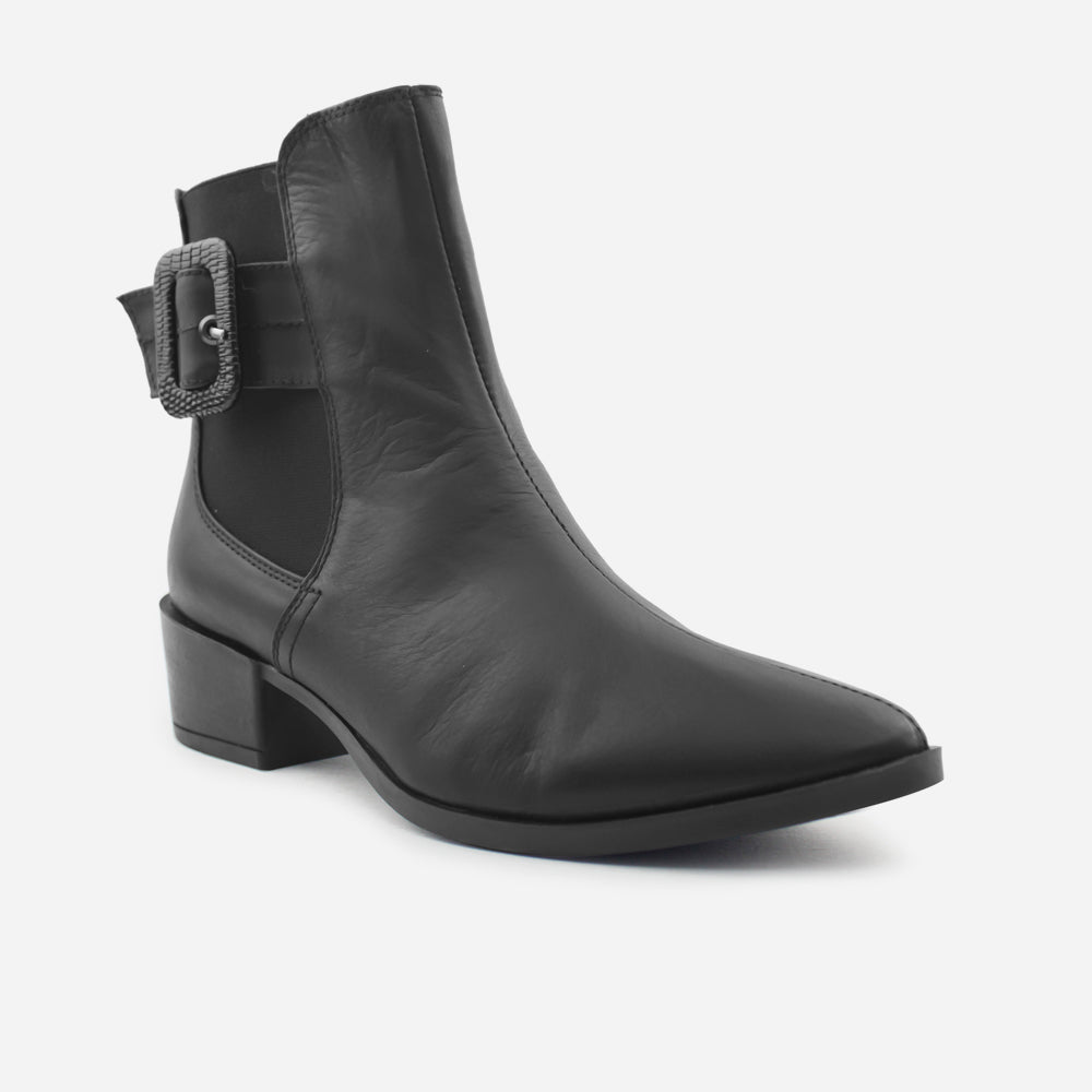 Botin tacon cintia de cuero para mujer - Negro