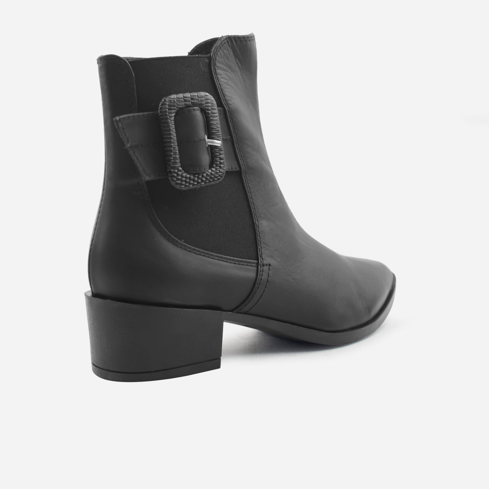 Botin tacon cintia de cuero para mujer - Negro