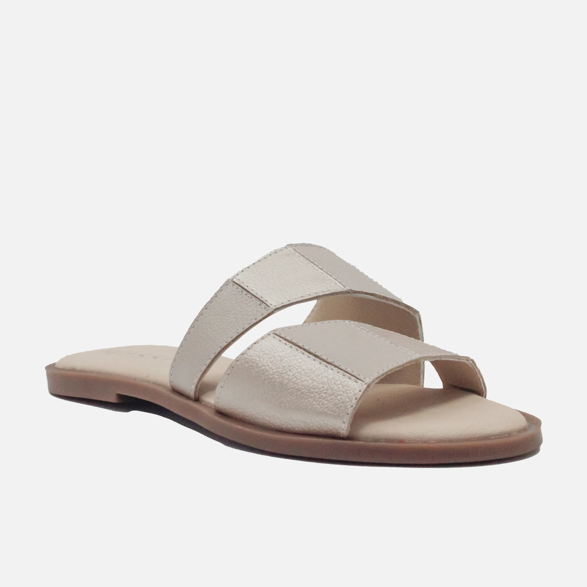 Sandalia plana tranquilidad de cuero para mujer - Beige