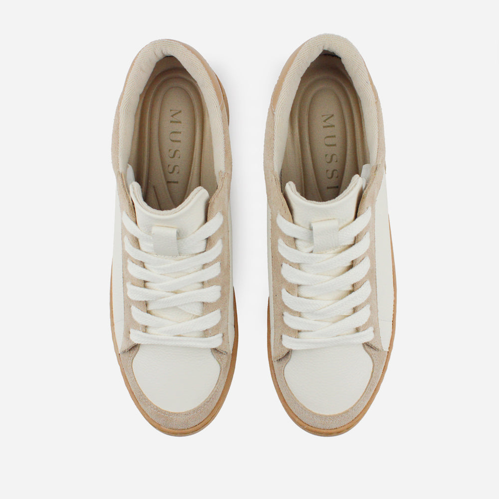 Tenis Sneakers electro de cuero para mujer - Beige