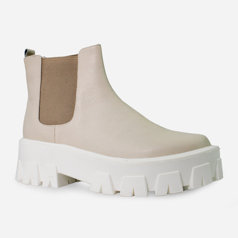 Botin tractorado keola de cuero para mujer - Hueso