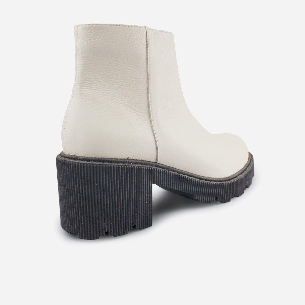 Botin tractorado natura de cuero para mujer - Blanco