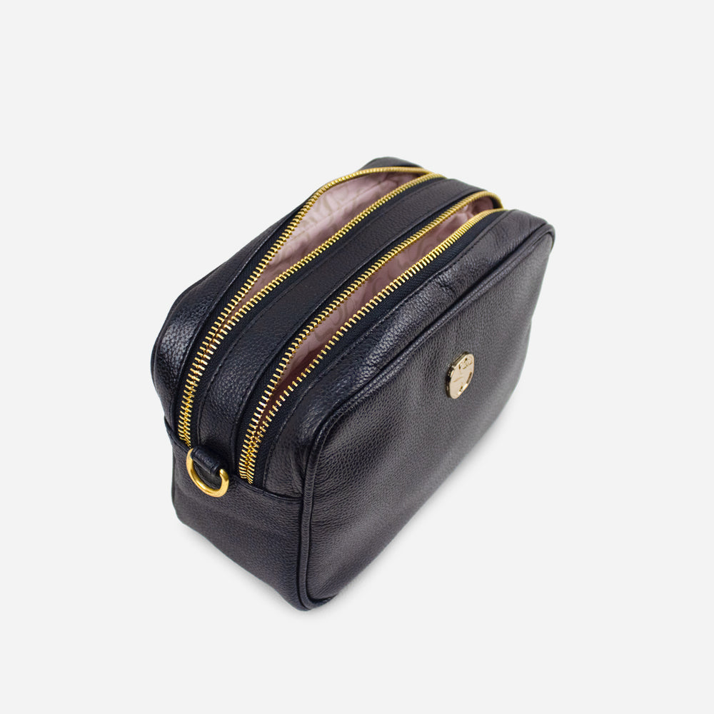 Bolso manos libres asa de cuero para mujer - Negro