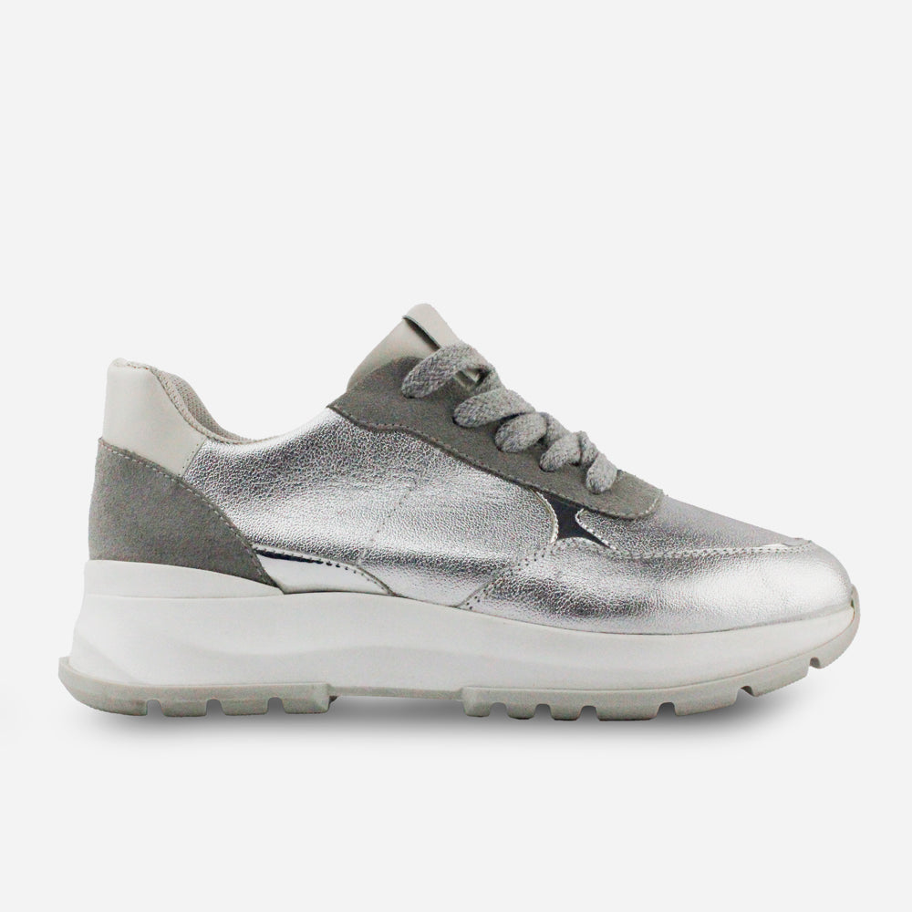 Tenis Sneakers fidda de cuero para mujer - Plata