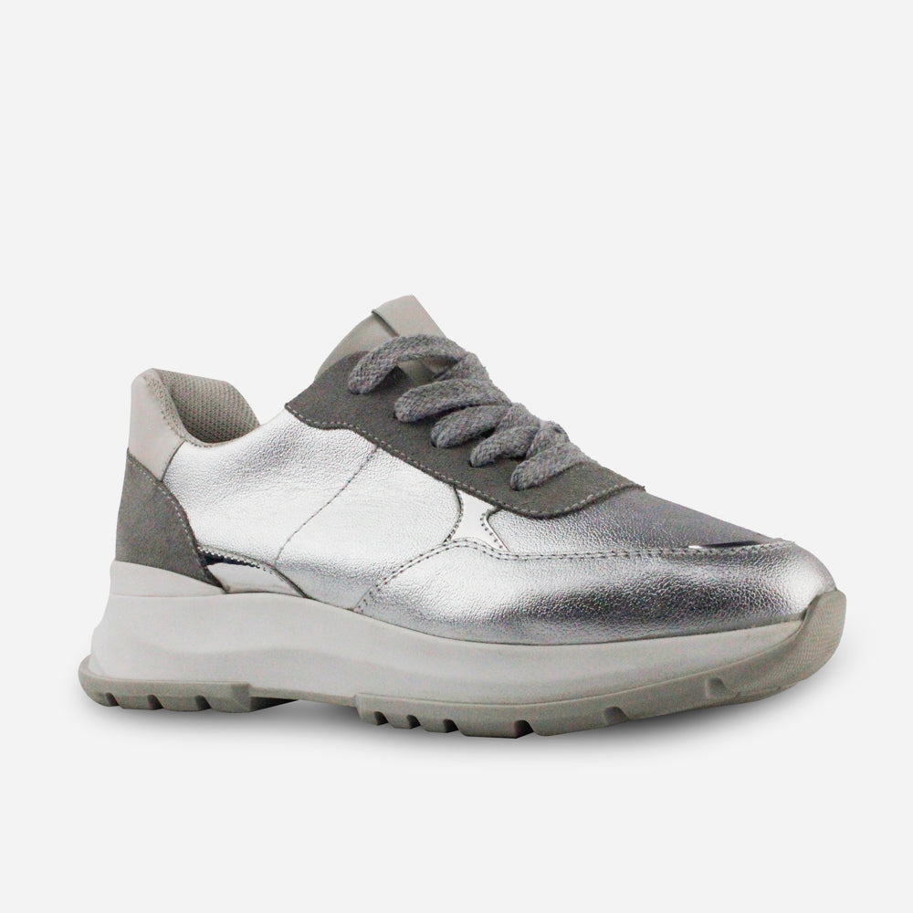 Tenis Sneakers fidda de cuero para mujer - Plata