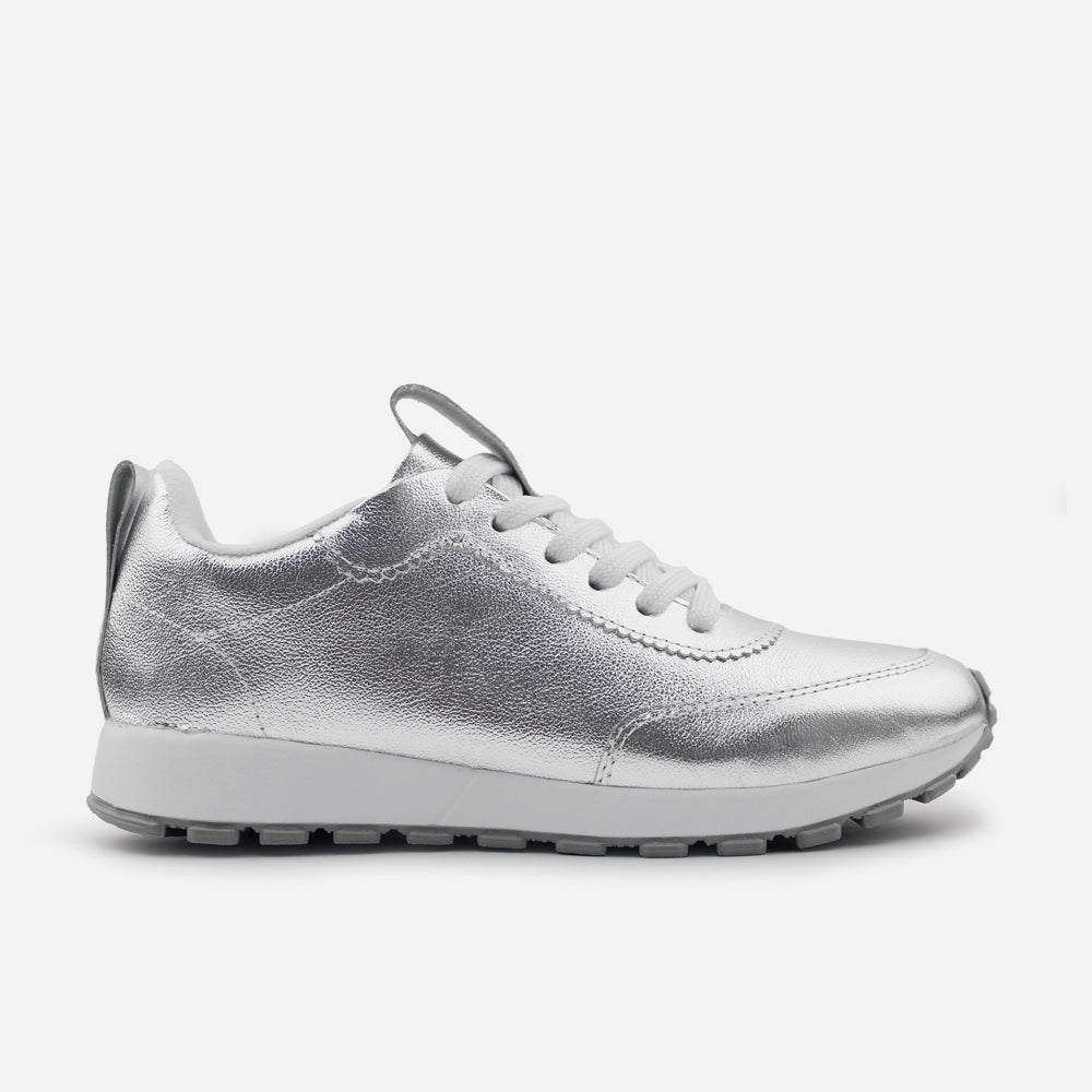 Tenis Sneakers diera de cuero para mujer - Plata