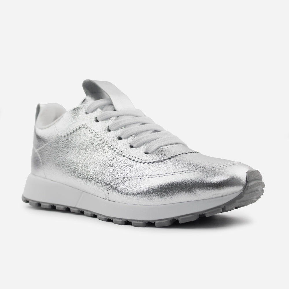 Tenis Sneakers diera de cuero para mujer - Plata