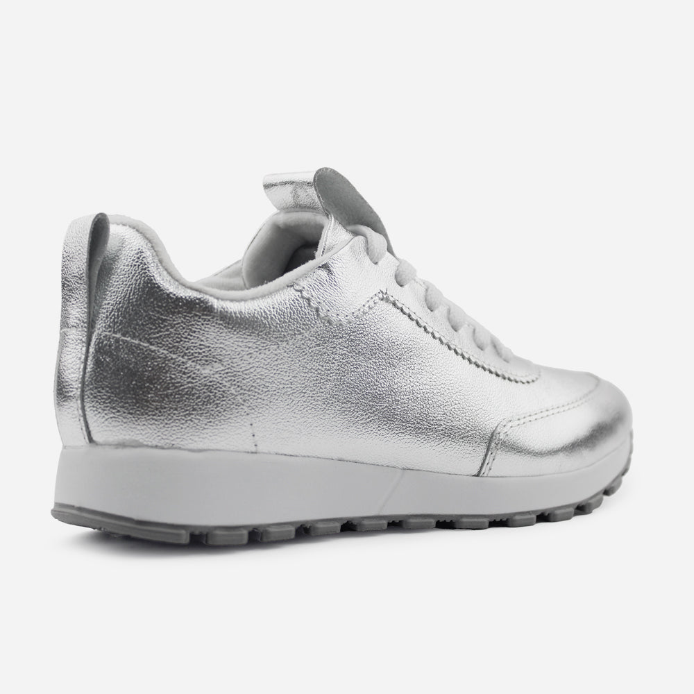 Tenis Sneakers diera de cuero para mujer - Plata