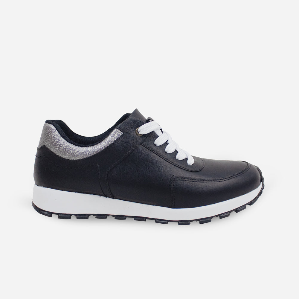 Tenis Sneakers bromelias de cuero para mujer - Negro