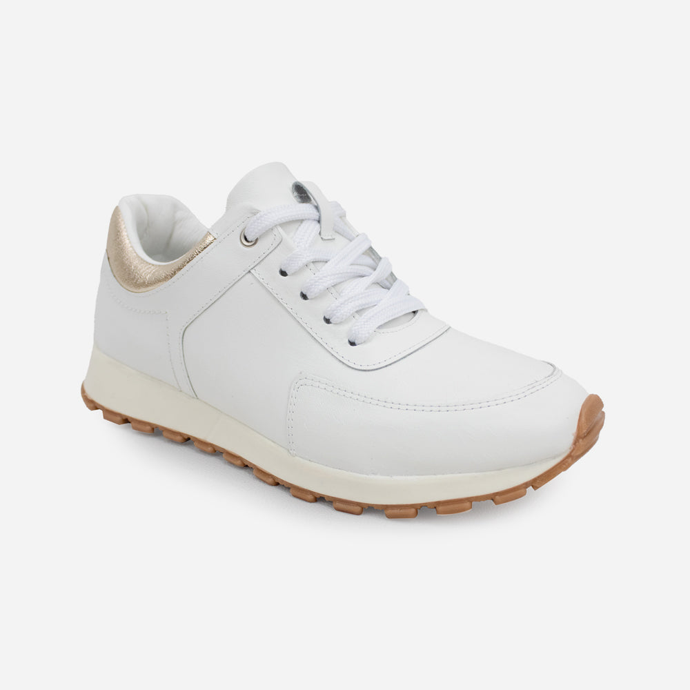 Tenis Sneakers bromelias de cuero para mujer - Blanco