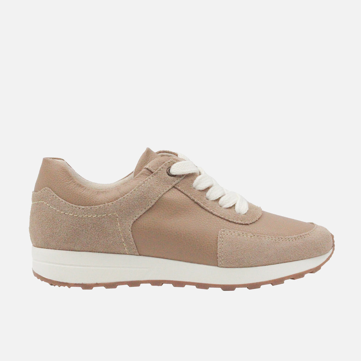 Tenis bromelias de cuero carnaza para mujer - Taupe