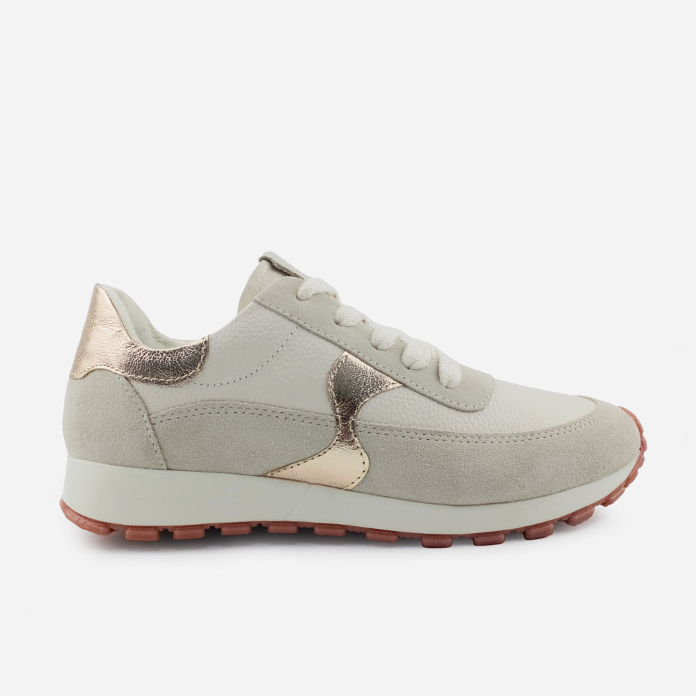 Tenis Sneakers juno de cuero carnaza para mujer - Hueso