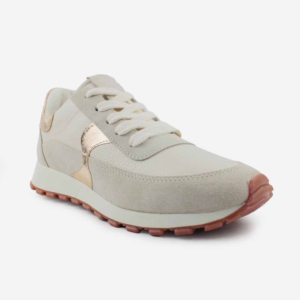 Tenis Sneakers juno de cuero carnaza para mujer - Hueso