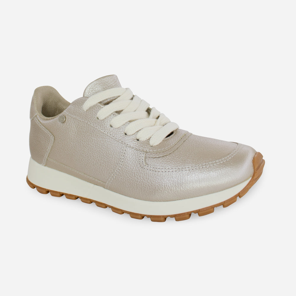 Tenis Sneakers borba de cuero para mujer - Champaña