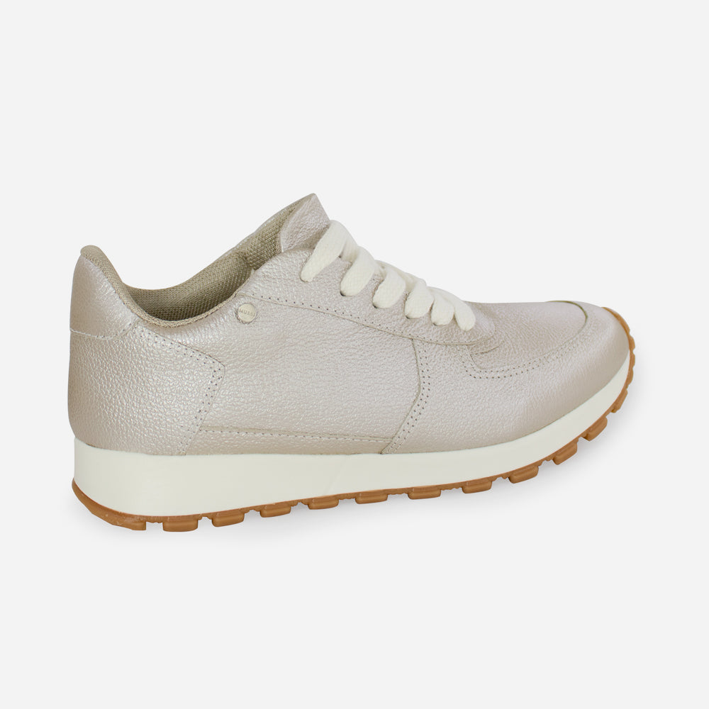 Tenis Sneakers borba de cuero para mujer - Champaña