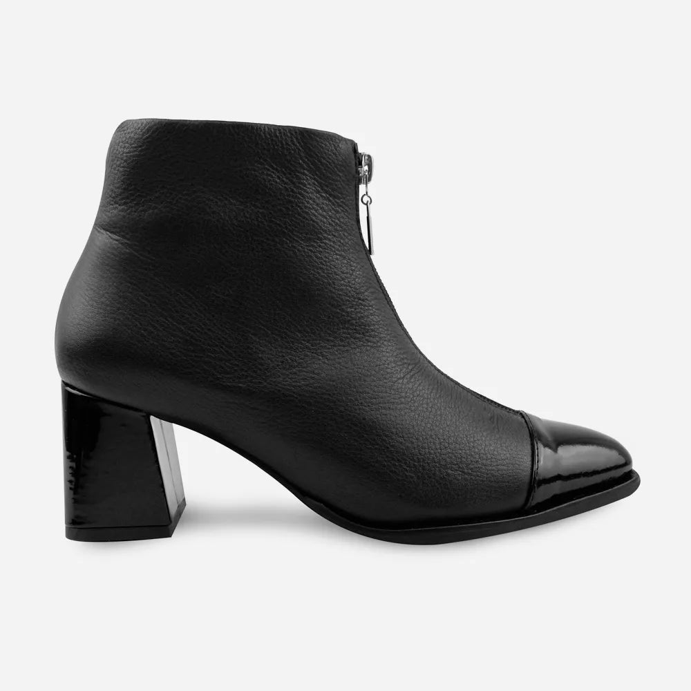 Botin tacon olimpia de cuero para mujer - Negro