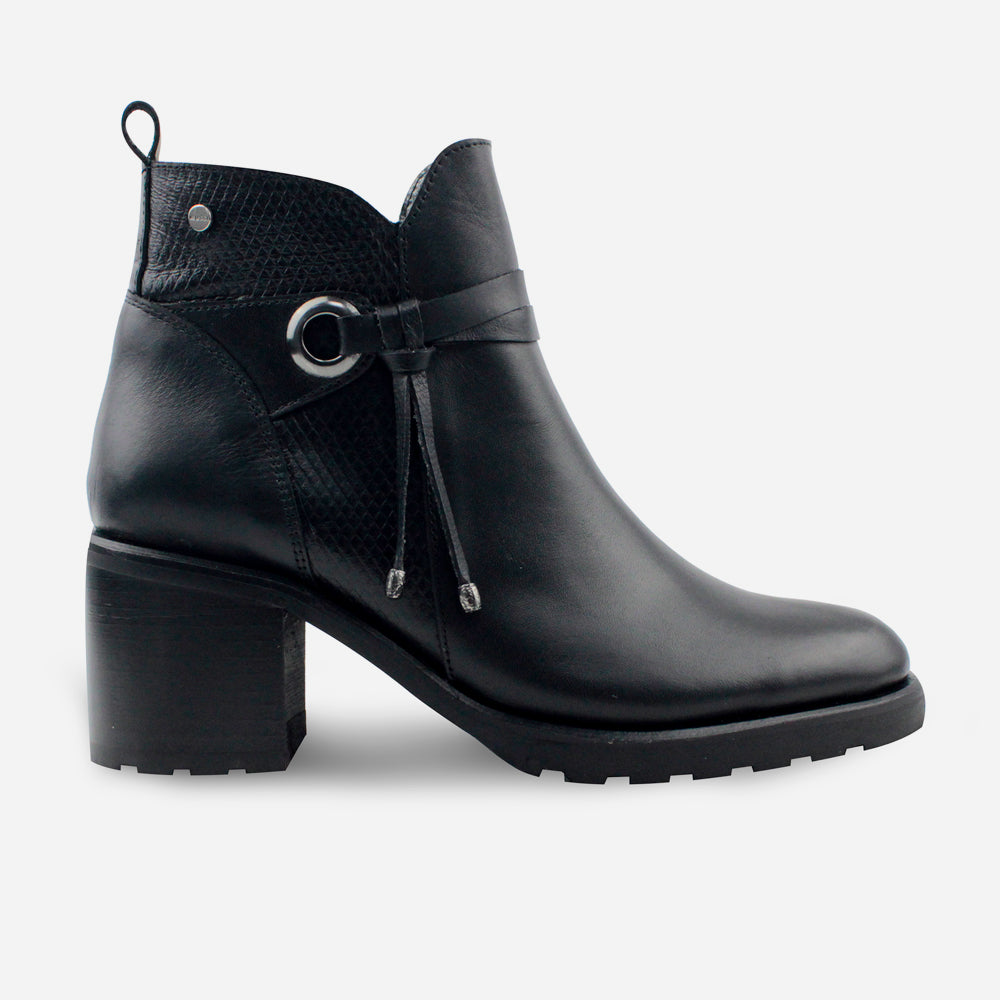 Botin tacon zumar de cuero para mujer - Negro