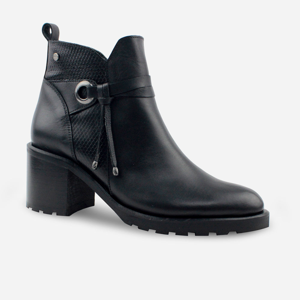 Botin tacon zumar de cuero para mujer - Negro