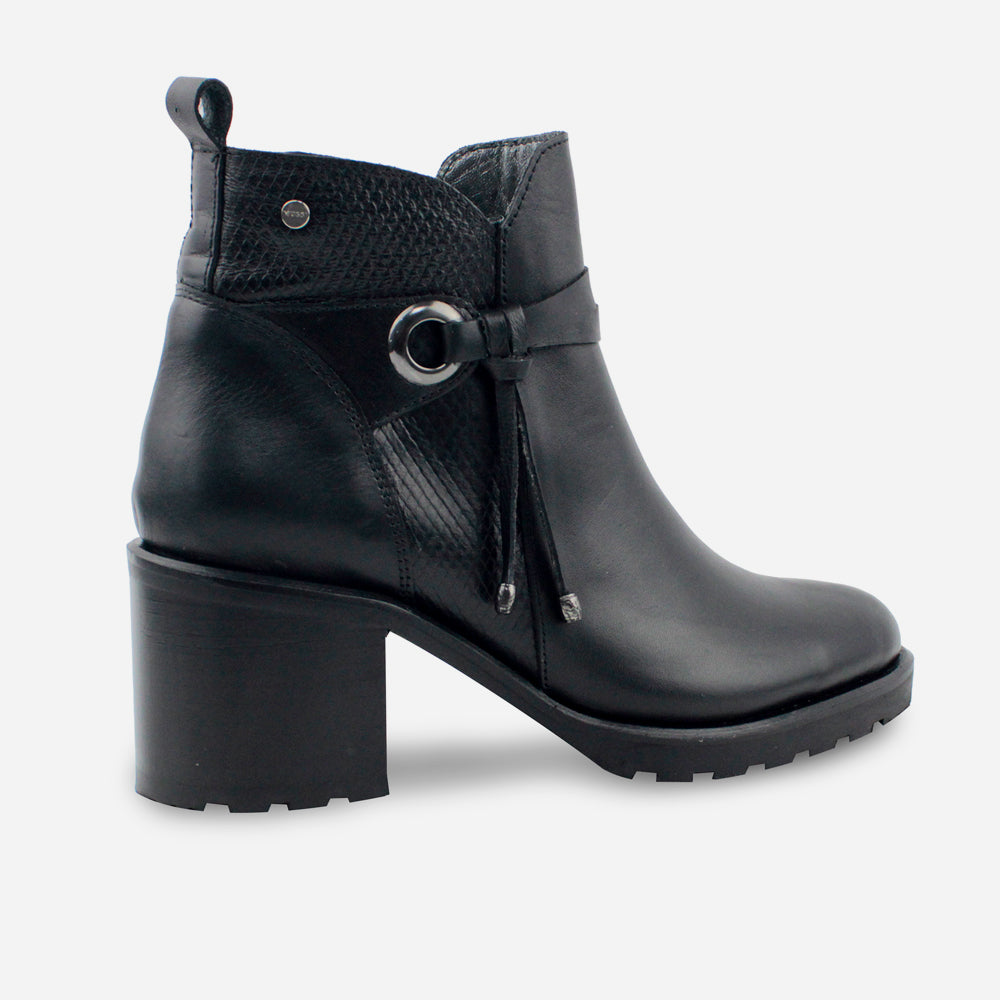 Botin tacon zumar de cuero para mujer - Negro