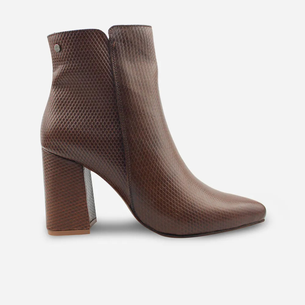 Botin tacon verita de cuero para mujer - Café