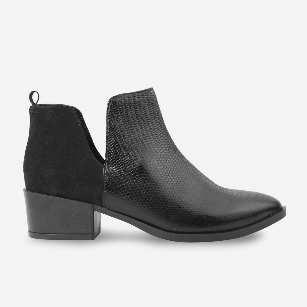 Botin plano lune de cuero para mujer - Negro