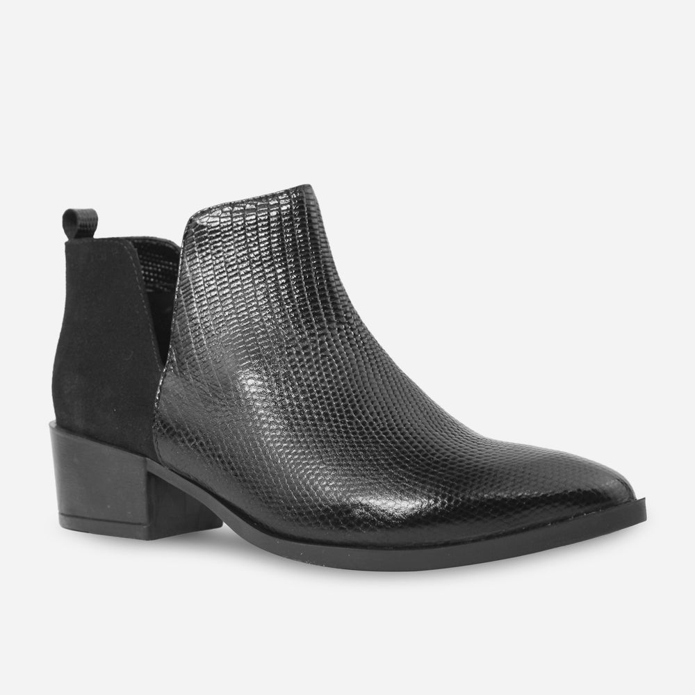 Botin plano lune de cuero para mujer - Negro