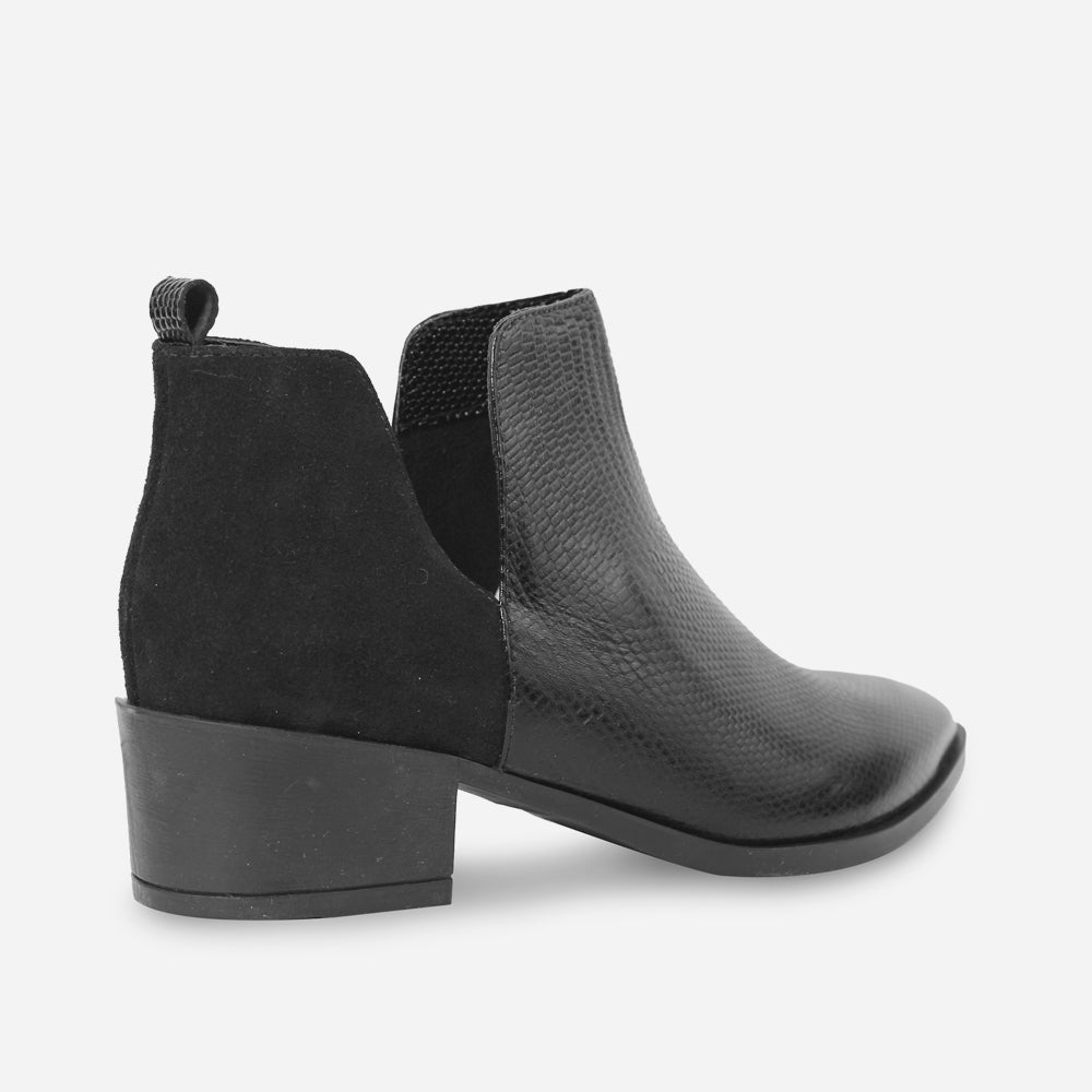 Botin plano lune de cuero para mujer - Negro