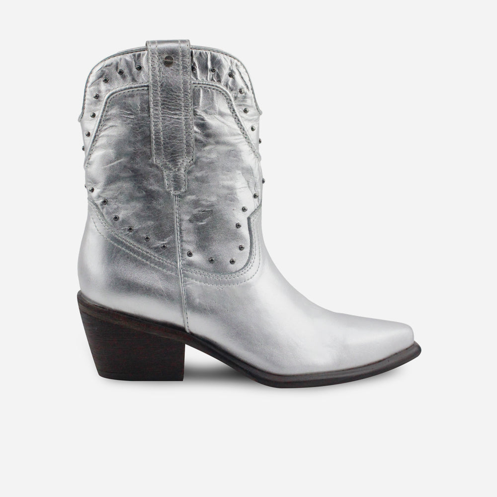 Botin texano lorenza de cuero para mujer - Plata