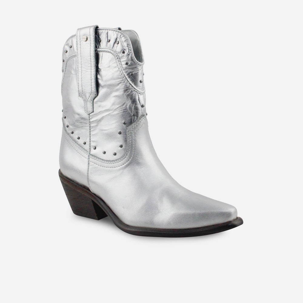 Botin texano lorenza de cuero para mujer - Plata