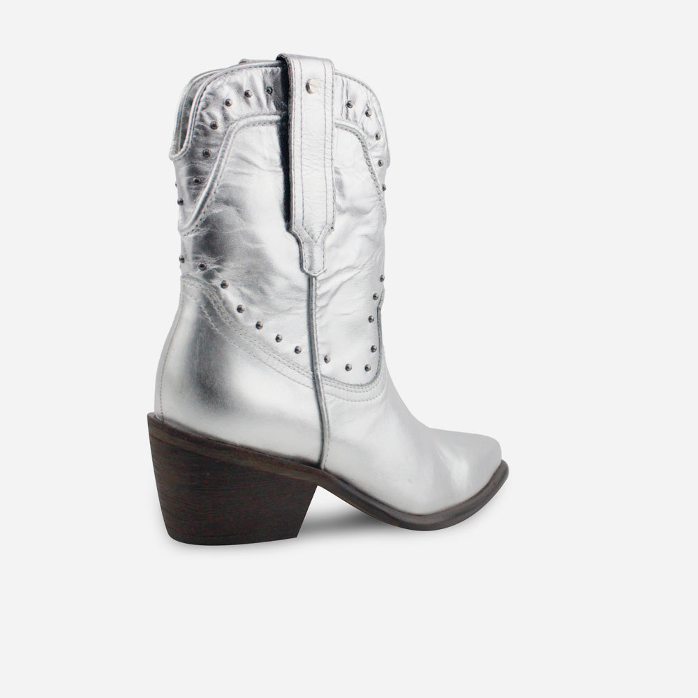 Botin texano lorenza de cuero para mujer - Plata