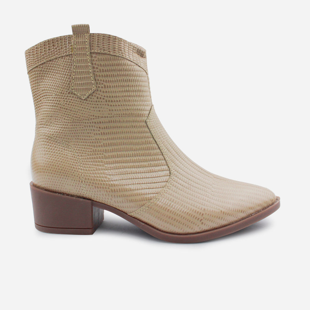 Botin texano messy de cuero para mujer - Beige