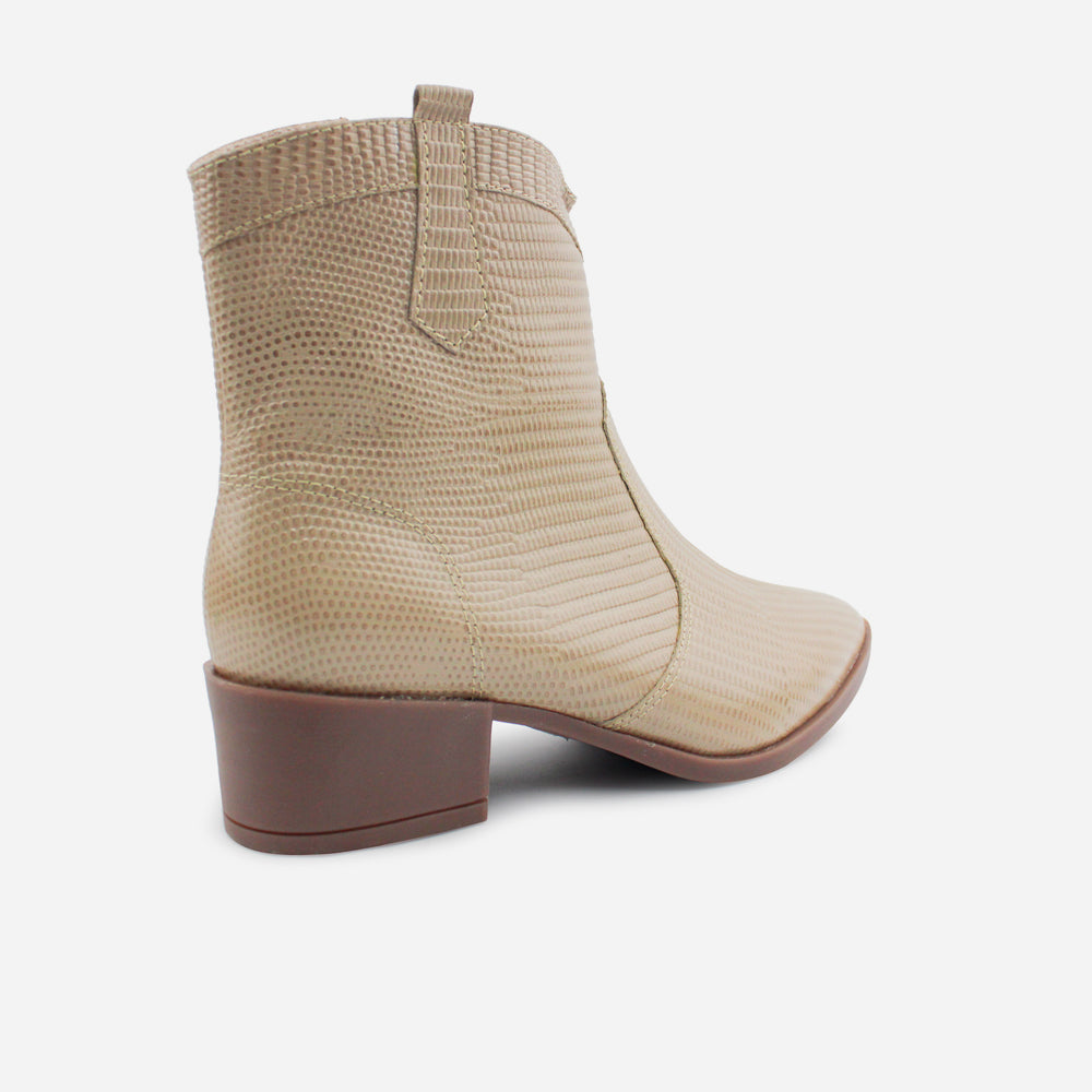 Botin texano messy de cuero para mujer - Beige