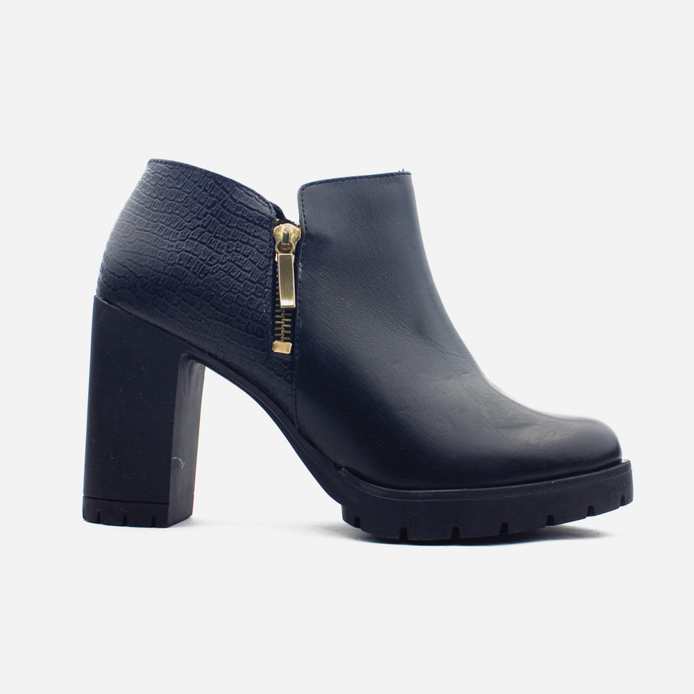 Botin tacon mía de cuero para mujer - Negro