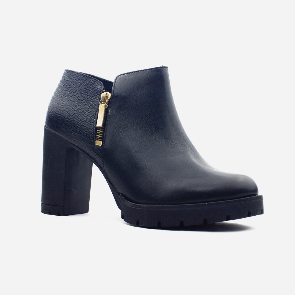 Botin tacon mía de cuero para mujer - Negro