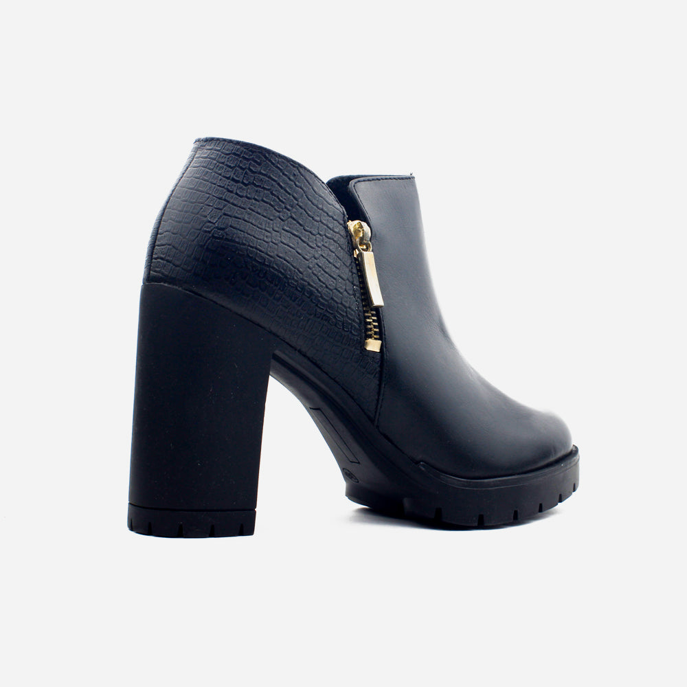 Botin tacon mía de cuero para mujer - Negro