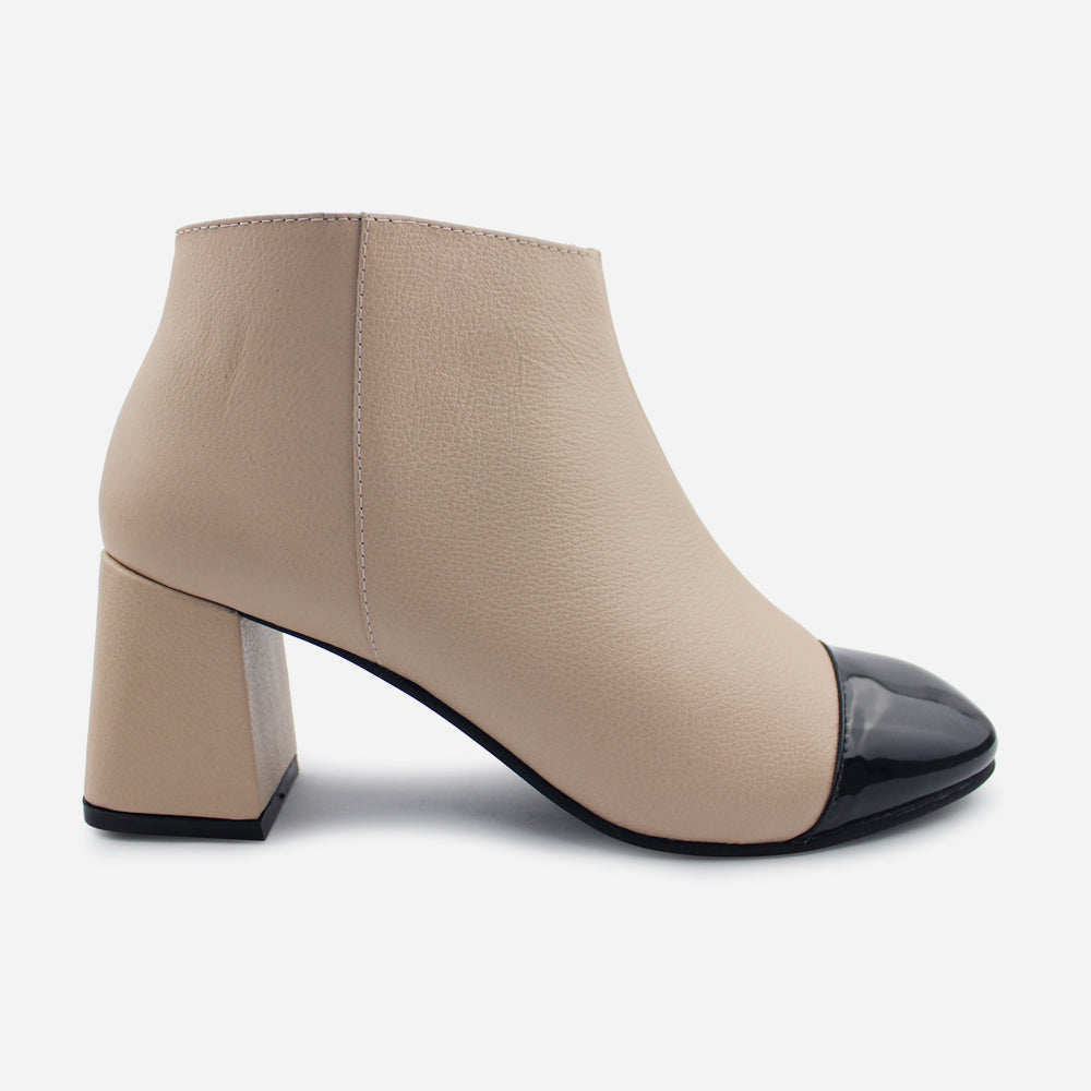 Botin tacon night de cuero para mujer - Hueso