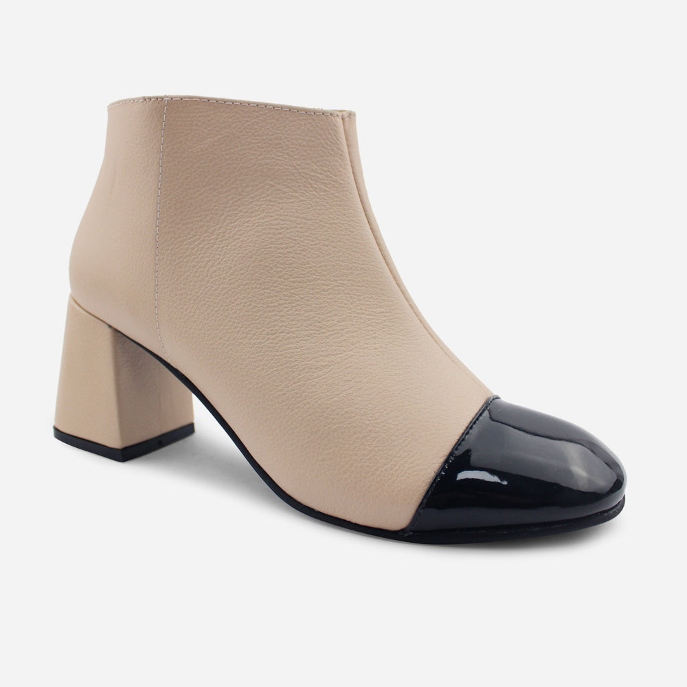 Botin tacon night de cuero para mujer - Hueso