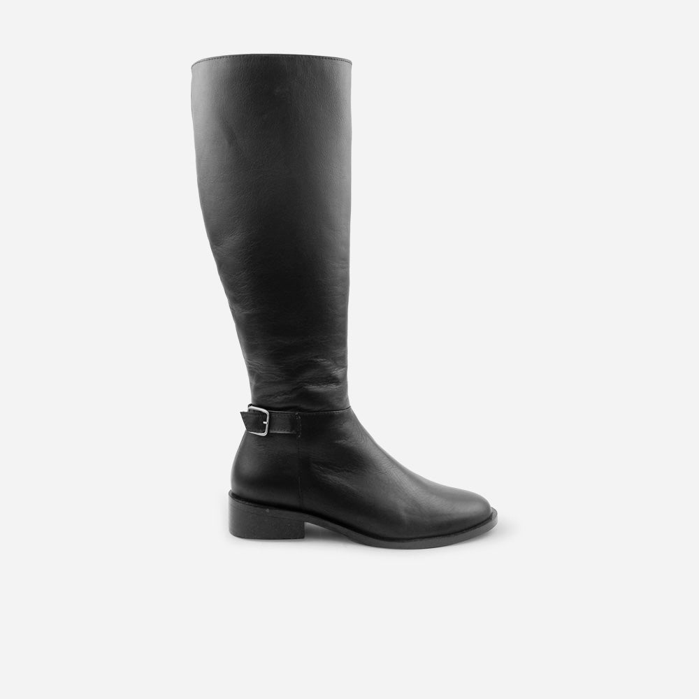 Bota plana rosabella de cuero para mujer - Negro