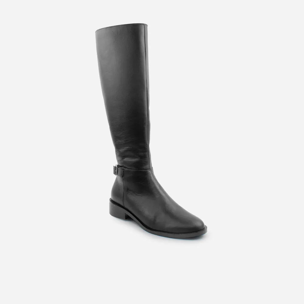 Bota plana rosabella de cuero para mujer - Negro